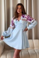 Ruth Blue Floral Wrap Mini Skater Dress