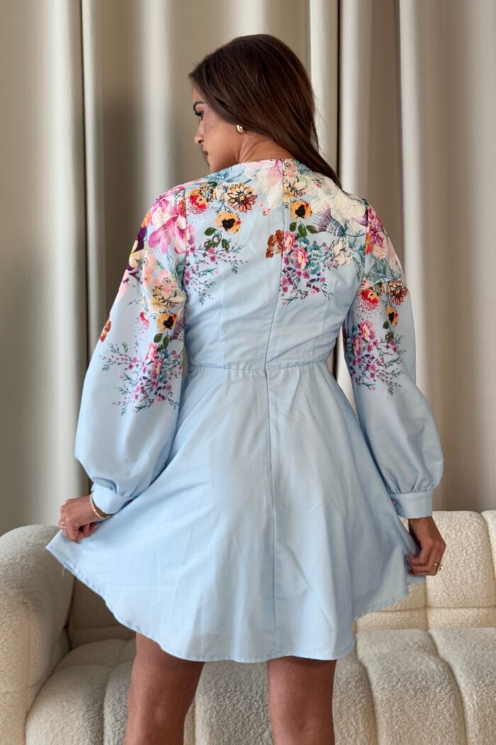 Ruth Blue Floral Wrap Mini Skater Dress - Image 5