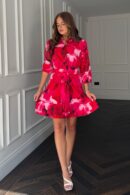 Ashton Pink Floral Frill Skirt Mini Dress
