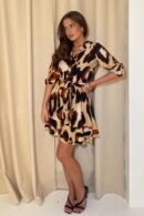 Ashton Brown Animal Frill Skirt Mini Dress