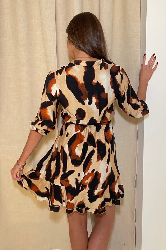 Ashton Brown Animal Frill Skirt Mini Dress - Image 5