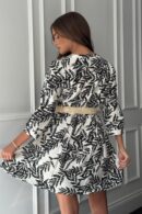 Billy Belted 3/4 Sleeve Mini Shirt Dress In Mono Floral