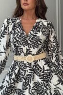 Billy Belted 3/4 Sleeve Mini Shirt Dress In Mono Floral