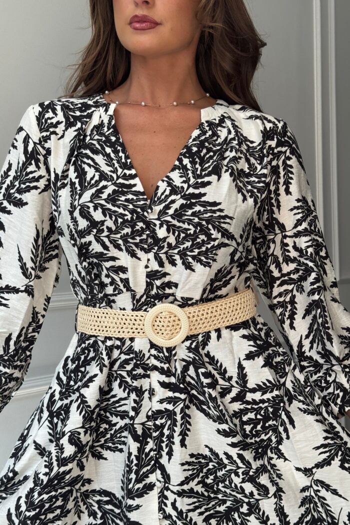 Billy Belted 3/4 Sleeve Mini Shirt Dress In Mono Floral - Image 2