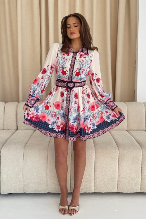 Brady Contrast Placket Floral Shirt Mini Dress