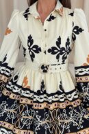 Holland Border Print Shirt Mini Dress Cream