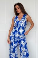 Cara Viscose Blend Printed Waistcoat In Cobalt