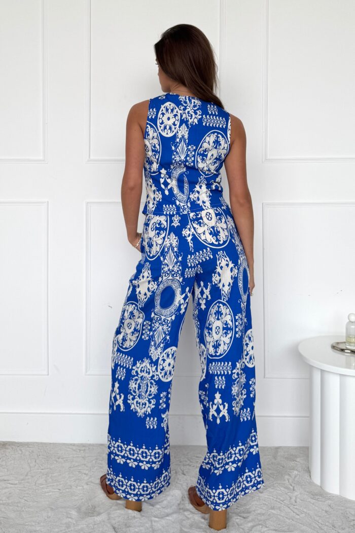 Cara Viscose Blend Printed Trouser In Cobalt - Image 5