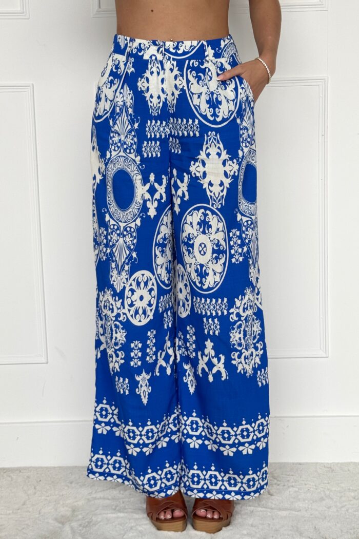 Cara Viscose Blend Printed Trouser In Cobalt - Image 2