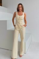 Jo Pleat Detail Tailored Trouser Ivory *NEW FIT*