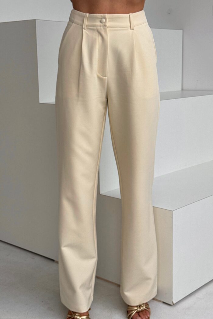 Jo Pleat Detail Tailored Trouser Ivory *NEW FIT* - Image 2