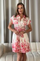 Sicily Pink Floral Mini Shirt Dress