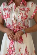 Sicily Pink Floral Mini Shirt Dress