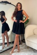Codi Boat Neck Low Back Mini Dress Black