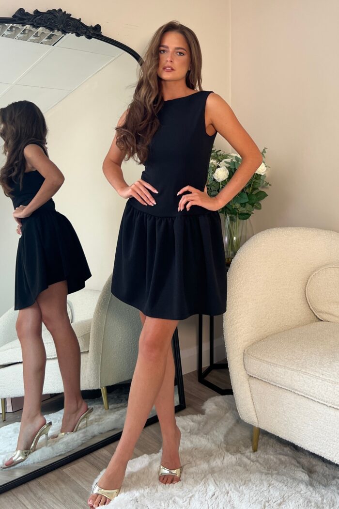 Codi Boat Neck Low Back Mini Dress Black - Image 3