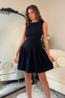Codi Boat Neck Low Back Mini Dress Black