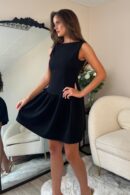 Codi Boat Neck Low Back Mini Dress Black