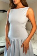 Codi Boat Neck Low Back Mini Dress Sky