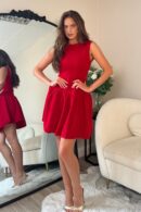 Codi Boat Neck Low Back Mini Dress Red