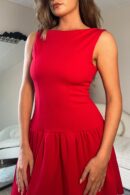 Codi Boat Neck Low Back Mini Dress Red