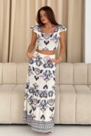 Blossom Cream Abstract Print Skirt