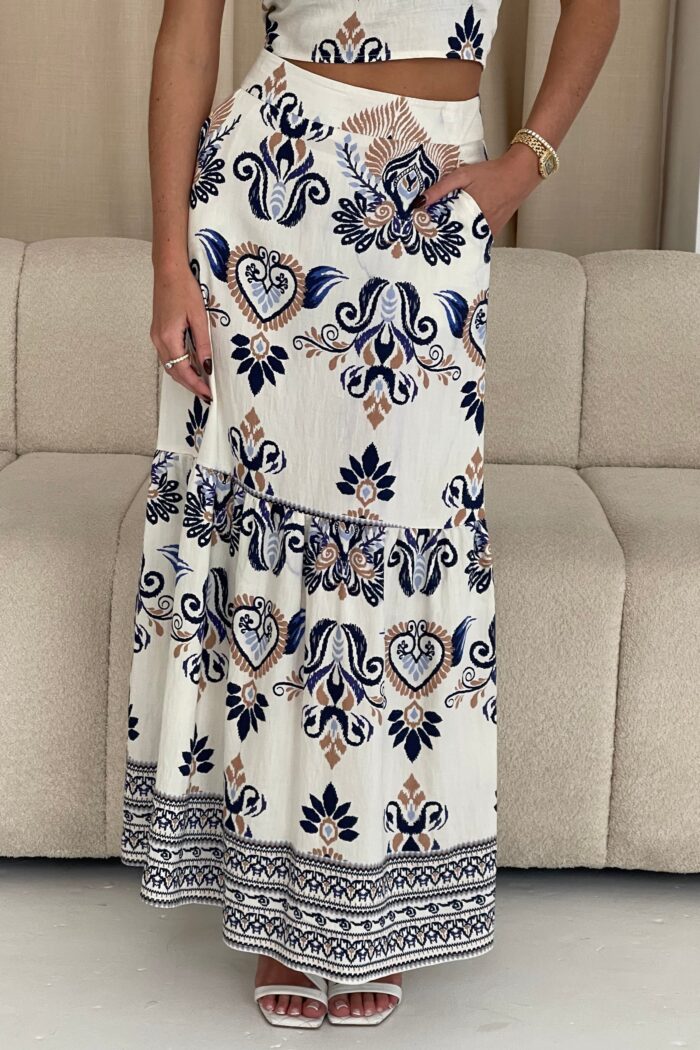 Blossom Cream Abstract Print Skirt - Image 2
