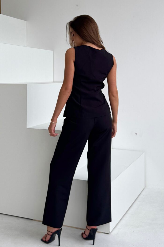 Carey High Waisted Fitted Wide Leg Trouser Black - Image 4
