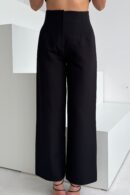 Carey High Waisted Fitted Wide Leg Trouser Black