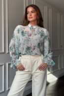 Aideen Frill Sleeve Floral High Neck Blouse