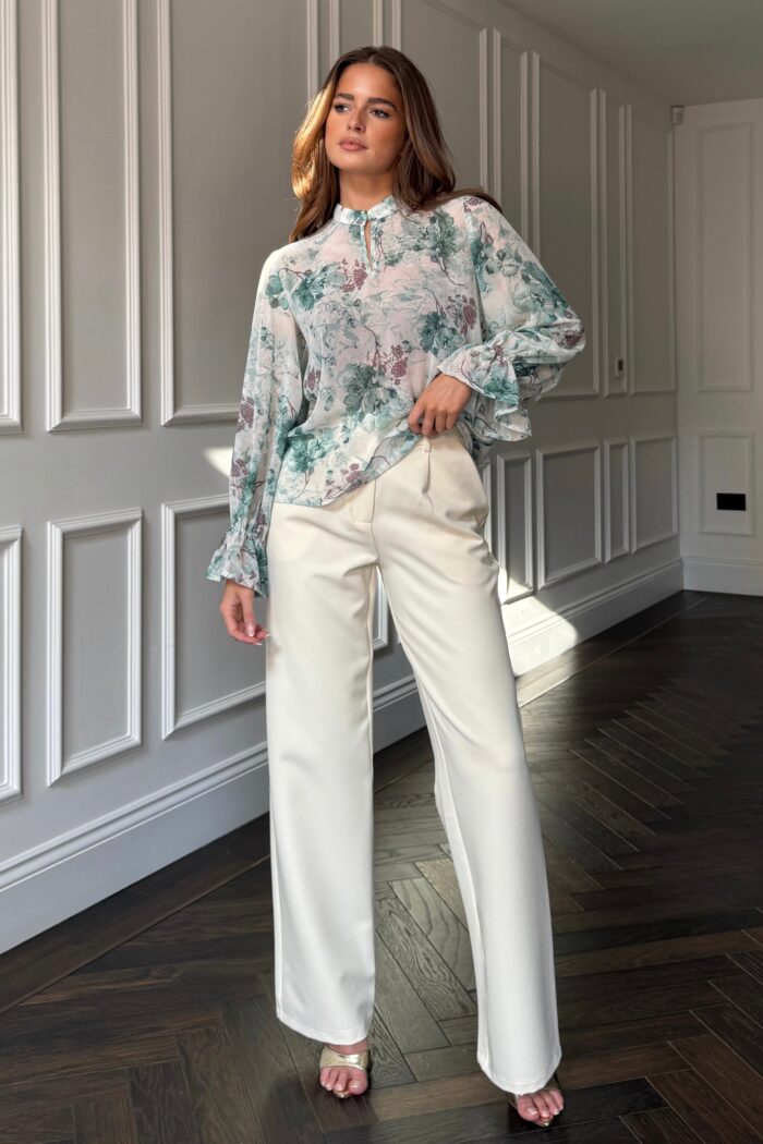 Aideen Frill Sleeve Floral High Neck Blouse - Image 2