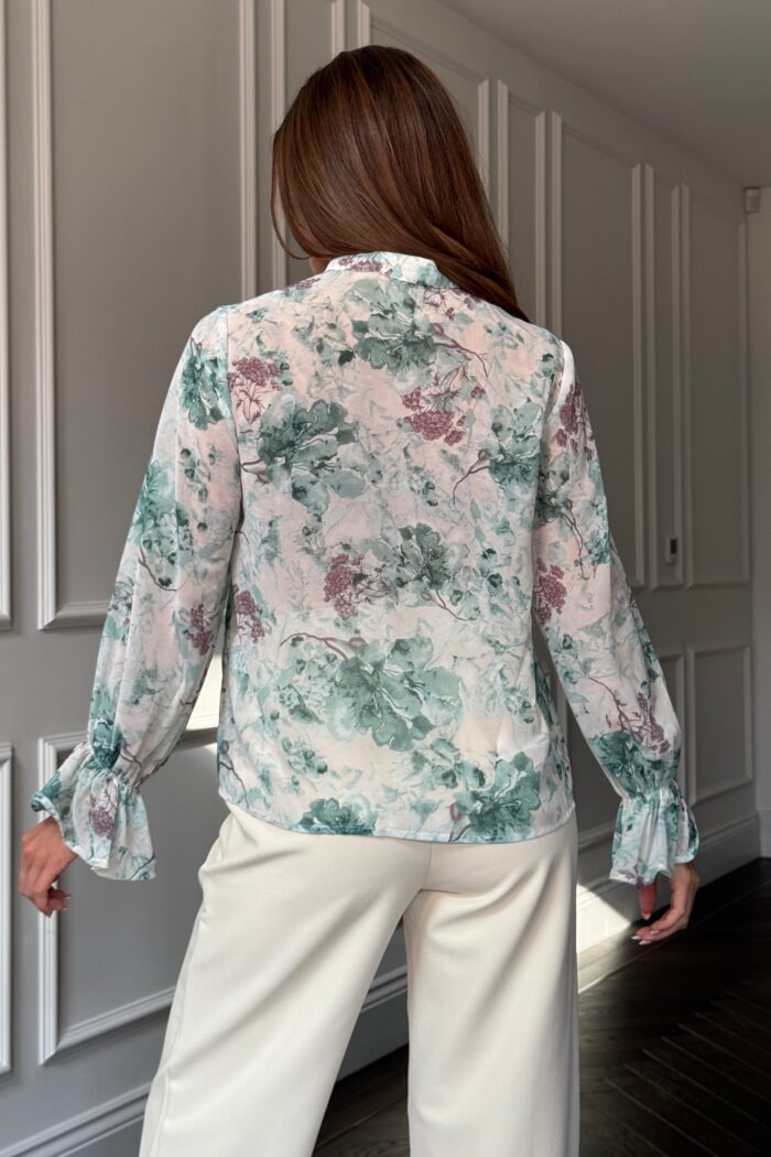 Aideen Frill Sleeve Floral High Neck Blouse - Image 5