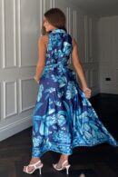 Rhia Sleeveless Blue Border Print Shirt Maxi Dress