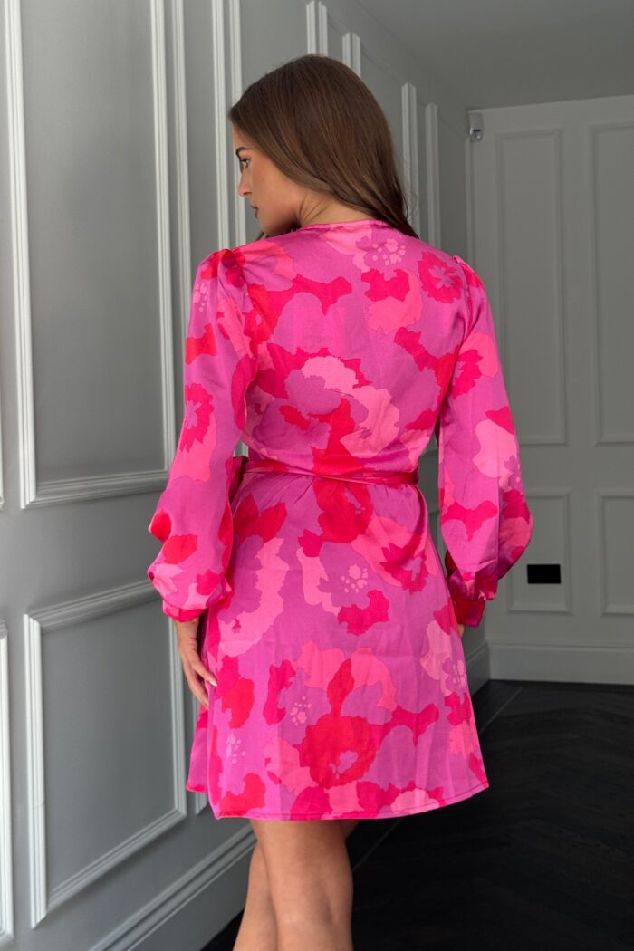 Jenny Long Sleeve Wrap Mini Dress Pink Floral - Image 4