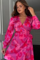 Jenny Long Sleeve Wrap Mini Dress Pink Floral
