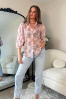 Jax Blush Foil Print Puff Sleeve Shirt