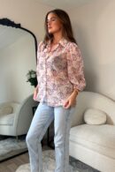 Jax Blush Foil Print Puff Sleeve Shirt