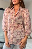 Jax Blush Foil Print Puff Sleeve Shirt