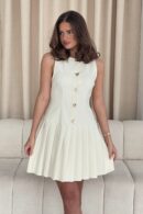 Penelope Tailored Pleated Mini Dress Cream