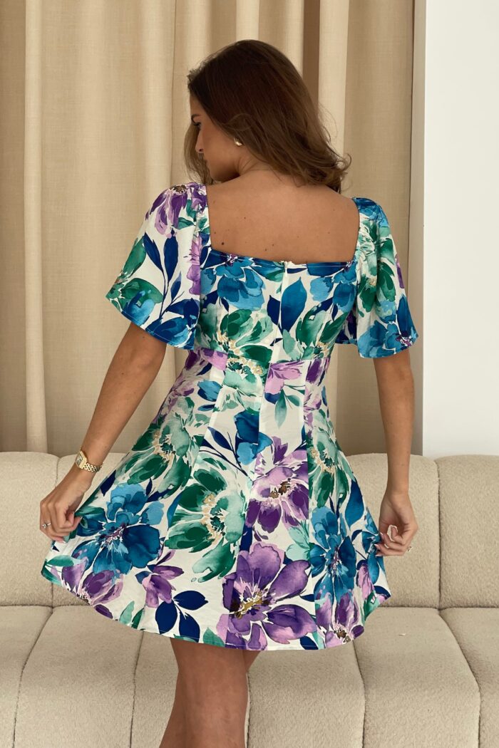 Nicola Sweetheart Neckline Mini Skater Dress Multi Floral - Image 6