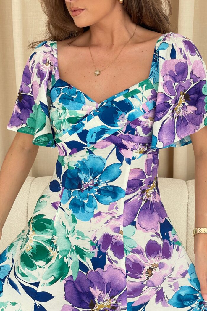 Nicola Sweetheart Neckline Mini Skater Dress Multi Floral - Image 3