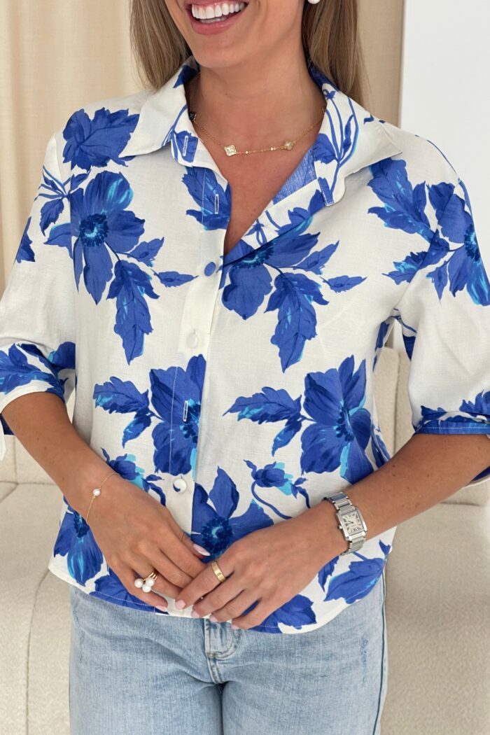 Analee Short Sleeve Shirt Blue Floral - Image 2