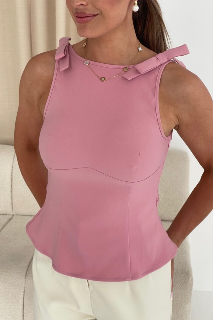 Andrea Bow Detail Structured Top Pink - Image 2