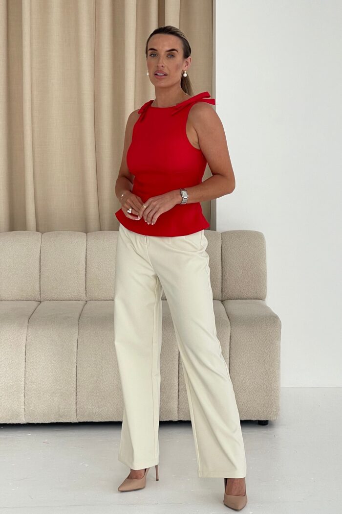 Andrea Bow Detail Structured Top Red