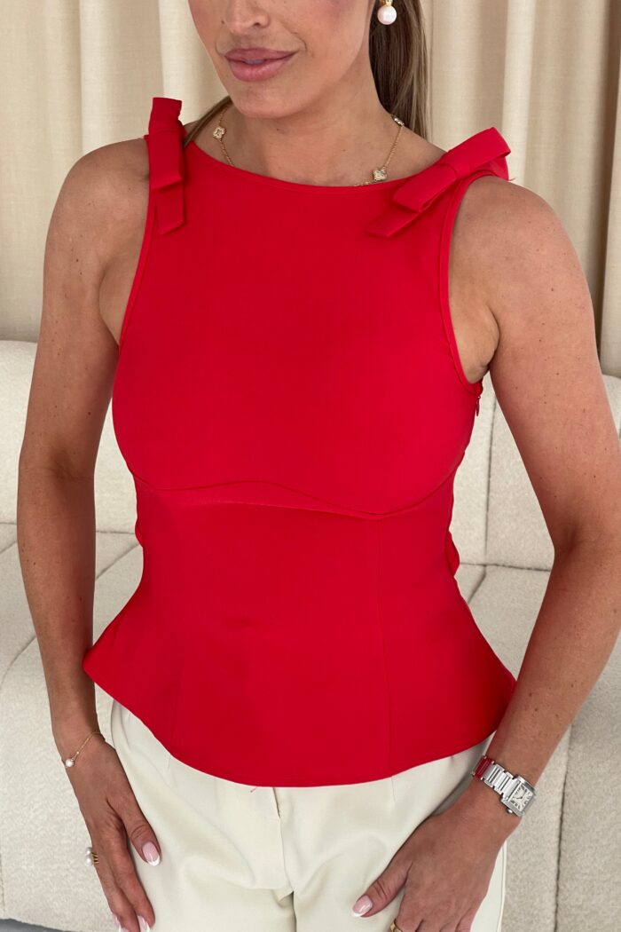 Andrea Bow Detail Structured Top Red - Image 2