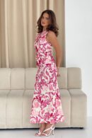 Lottie Bias Cut Floral Midi Skirt Pink