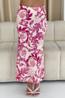 Lottie Bias Cut Floral Midi Skirt Pink