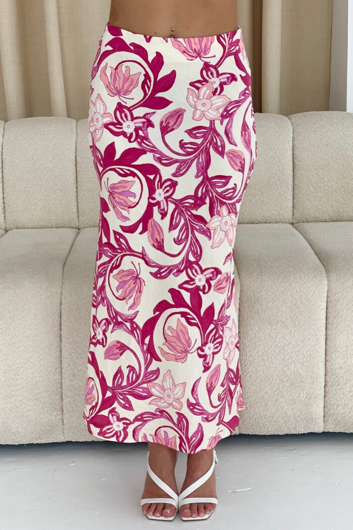 Lottie Bias Cut Floral Midi Skirt Pink - Image 2