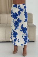 Lottie Bias Cut Floral Midi Skirt Blue