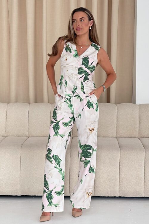Jo Pleat Detail Tailored Trouser Ivory Floral