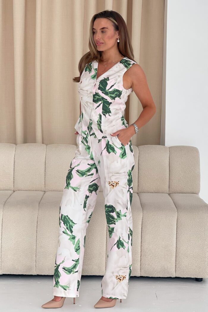 Jo Pleat Detail Tailored Trouser Ivory Floral - Image 4